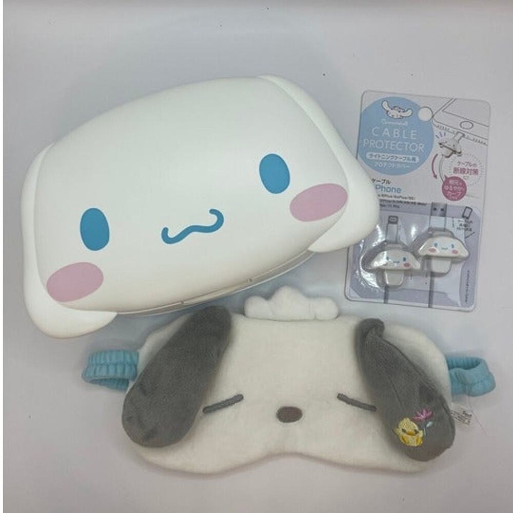 Sanrio Cinnamoroll Pochacco Tissue Holder Sleep Mask Cable Protectors Set USED